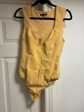 Zara Pale Yellow Corset-Style Bodysuit
